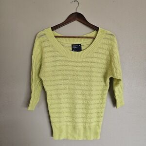 American Eagle Womens S Fitted Knit Sweater  Y2K Yellow Preppy
